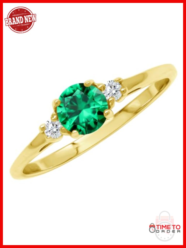 Petite Round Gemstone Birthstone Solitaire Promise Ring Gold Plated Sterling